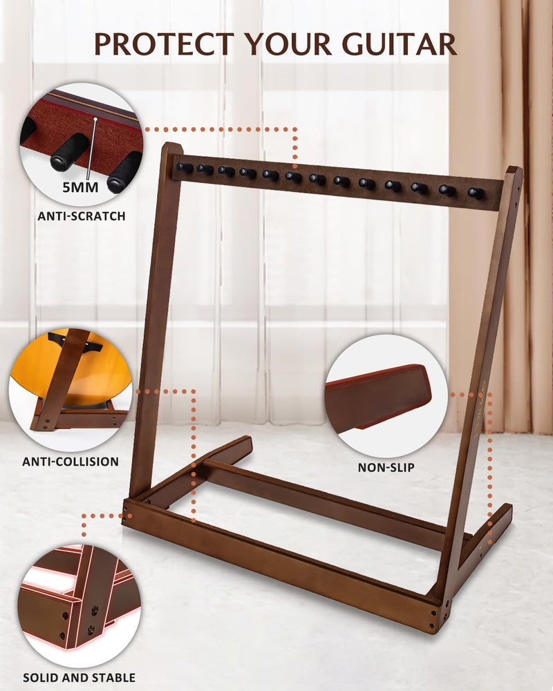 STRICH Multiple Guitar Stand, Hardwood Rack for 6 Electric or 4 Acoustic Guitars, Padded Home & Studio SMT-10 (6-Holder) - Image 5